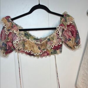 ZIMMMERMAN Floral Puff Sleeve Crop Top